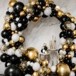 Set globos feliz graduacion x117 piezas negro con dorado y blanco x1