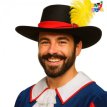Gorro mosquetero negro con pluma amarillo gato con botas